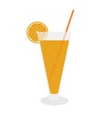 Glass orange cocktail straw vector. Summer drinks food illustration